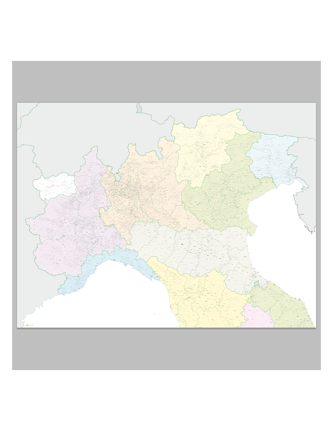 Mappa dei Comuni del Nord Italia 200x150 cm